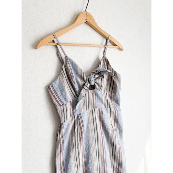 THML Anthropologie Womens Blue Striped Tie Front Midi Dress Smocked Back Small - Picture 3 of 6
